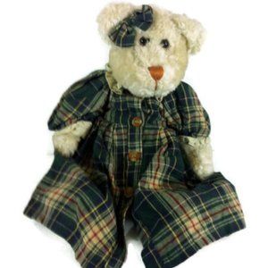 Boyds Bears Willa Bruin 13" Retired Off White Bear Green Plaid Dress Bow